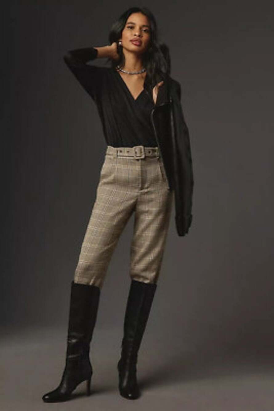 Anthropologie Tuck Knit Plaid High Rise Belted Riding Trouser Size 4 Small